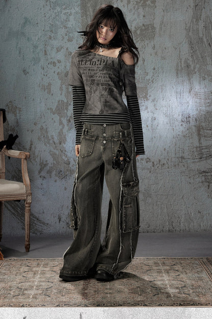 Striped Asymmetrical Off-Shoulder Blouse