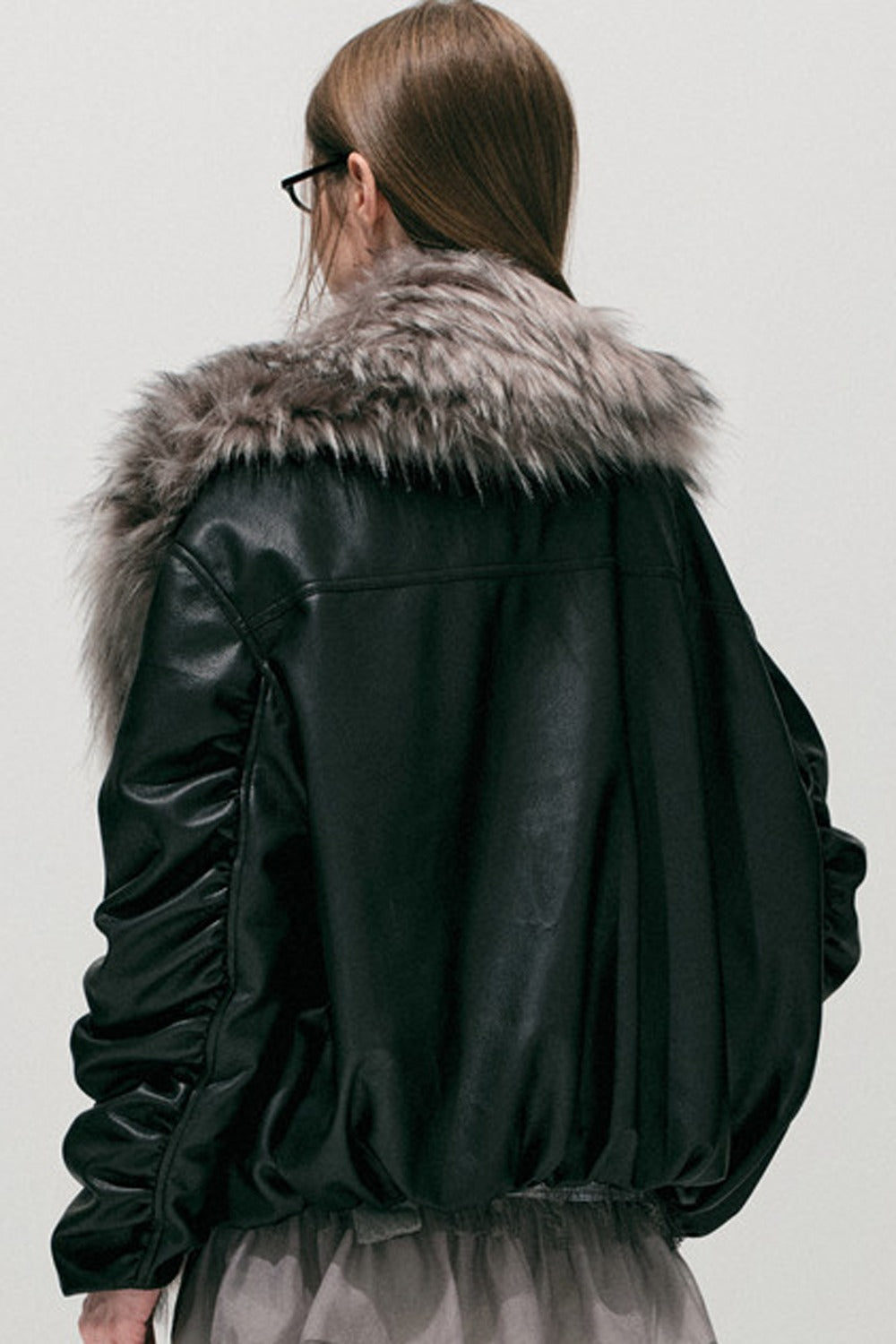 Large Fur Collar Leather Jacket