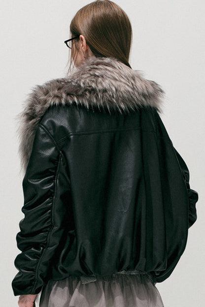 Large Fur Collar Leather Jacket