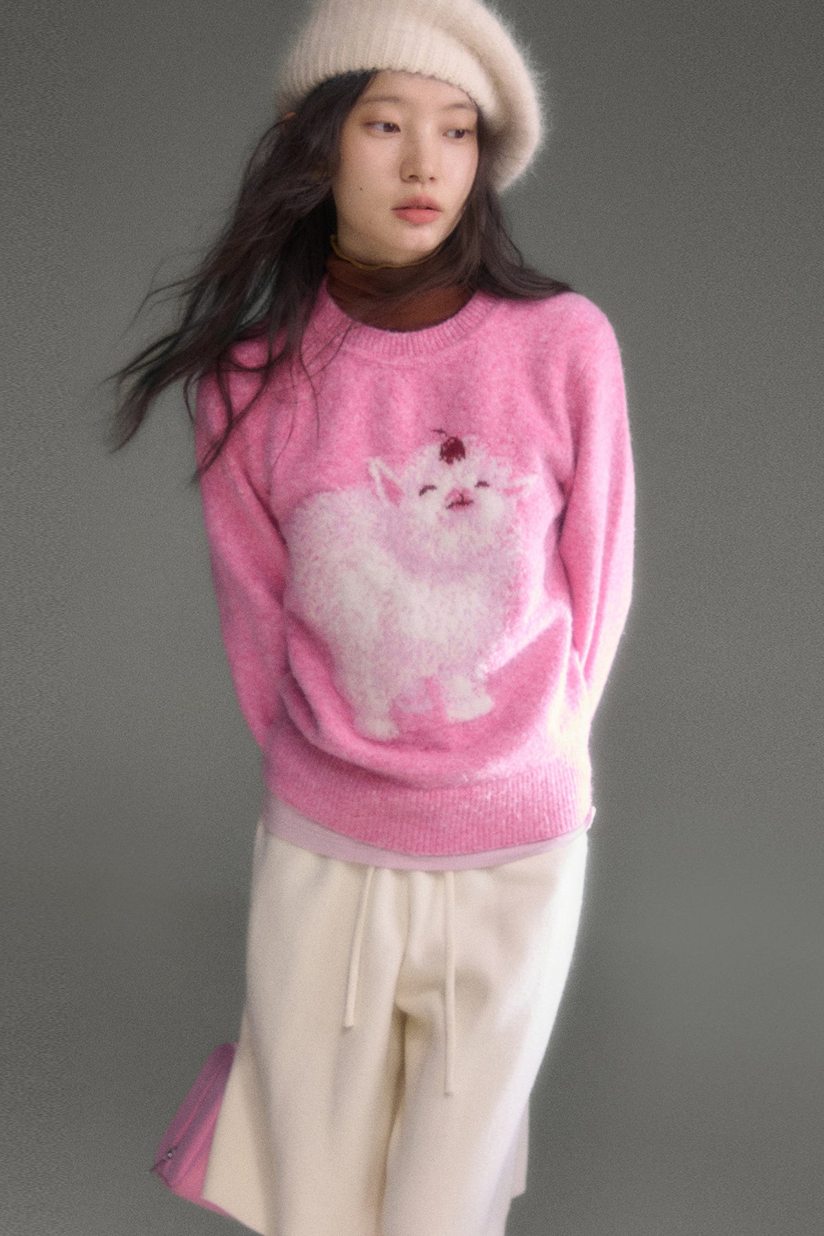 Cherry Lamb Jacquard Wool Blend Sweater