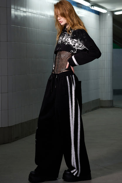 Splatter Print Lace Trim Sweatpants