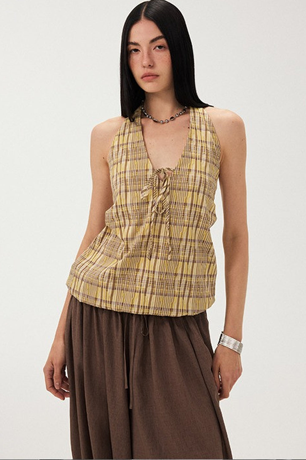 Black and White Plaid Halter Camisole