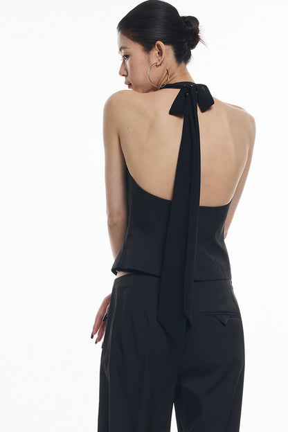 Black Diagonal Placket Sleeveless Vest