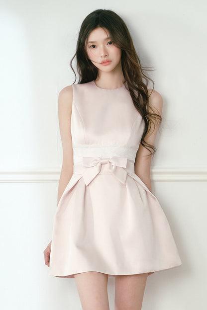 Pink Satin Bow Sleeveless Dress