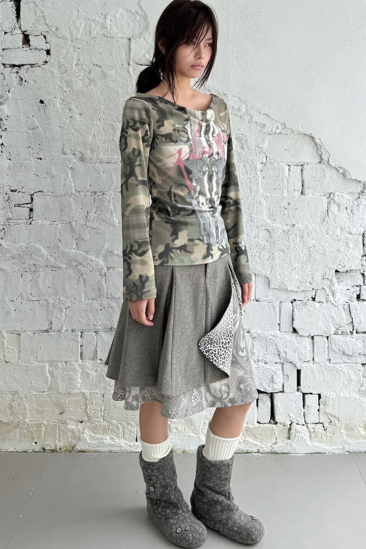 Wendbares Langarmhemd aus Camouflage-Jacquard
