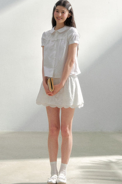Pure White Embroidered A-Line Skirt