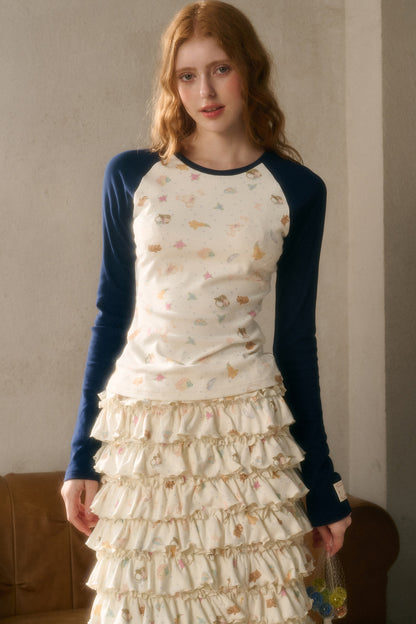 Children's Fun Print Color-Blocking Long-Sleeve T-Shirt