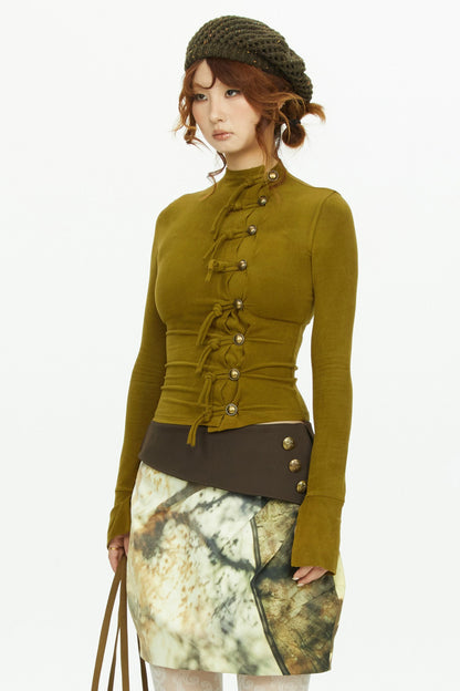 Low-Waist Tree Shadow Print Skirt