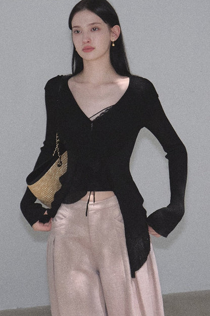 Shimmer V-Neck Long-Sleeve Cardigan Top
