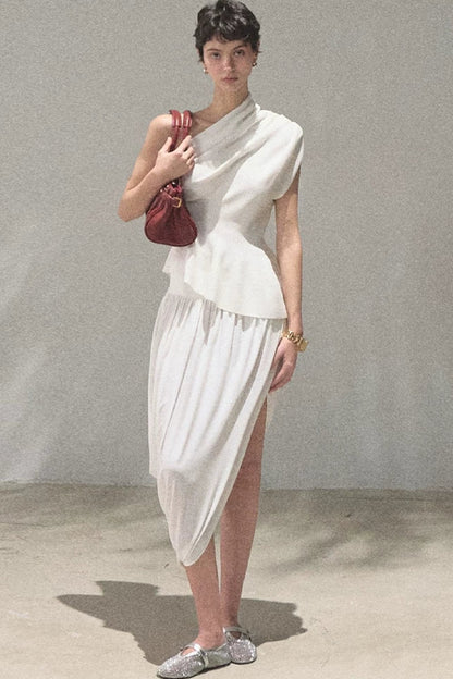 White Asymmetrical Lyocell Top