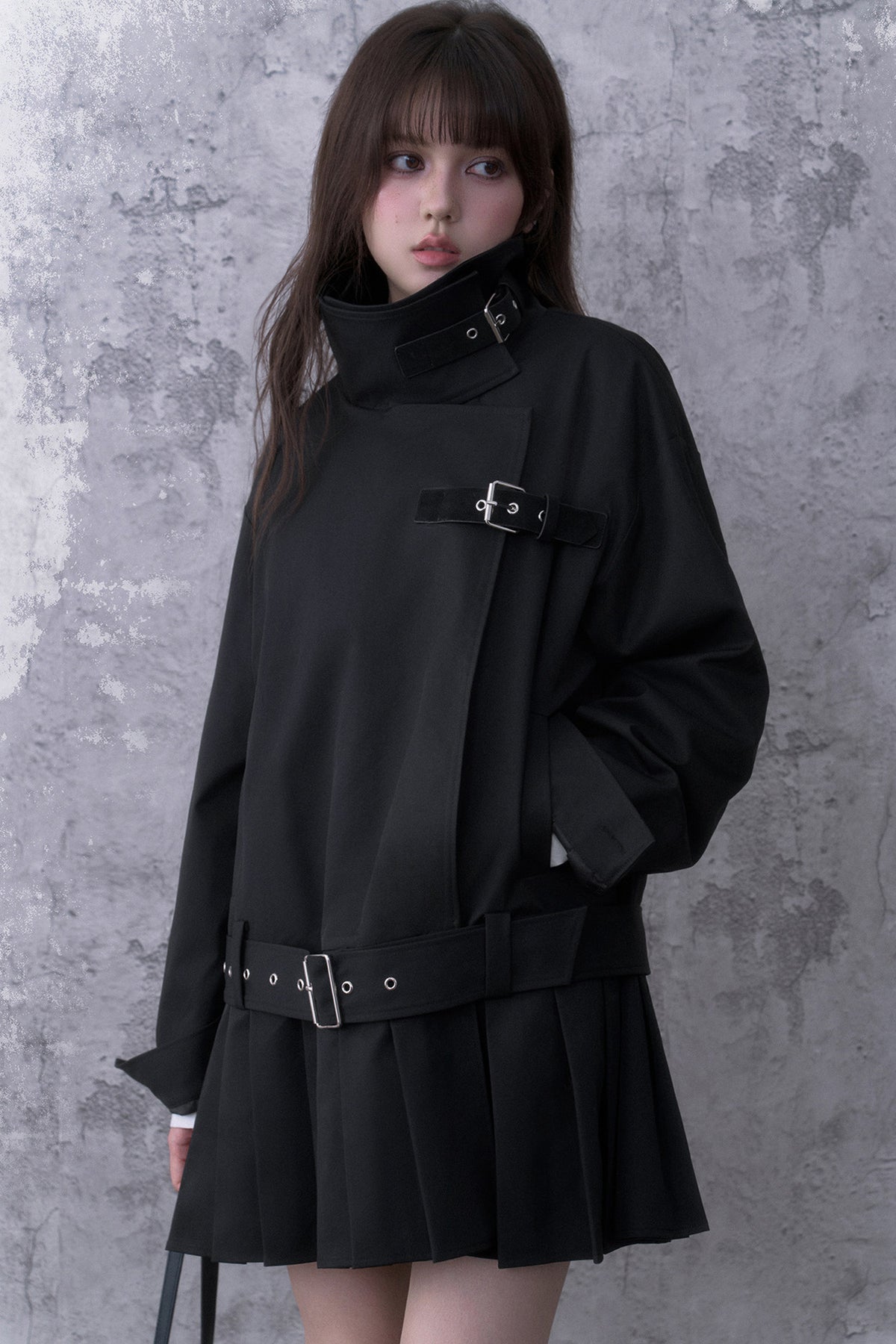 Black Pleated Trench Coat