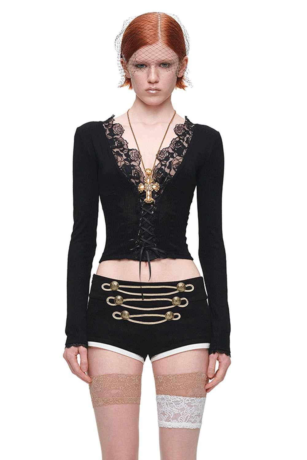 Low-Waist Layered-Look Woolen Shorts