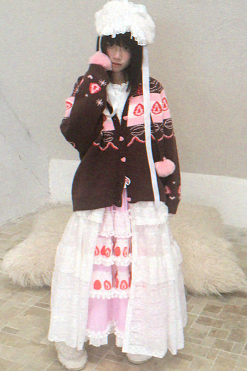Strawberry Print Lace Tiered Skirt