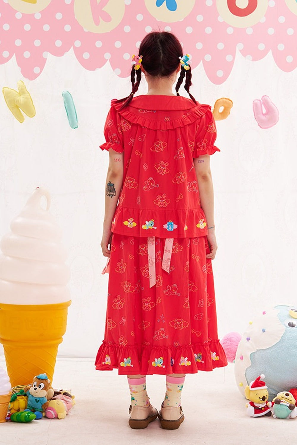 Red Animal Angel Embroidery Skirt