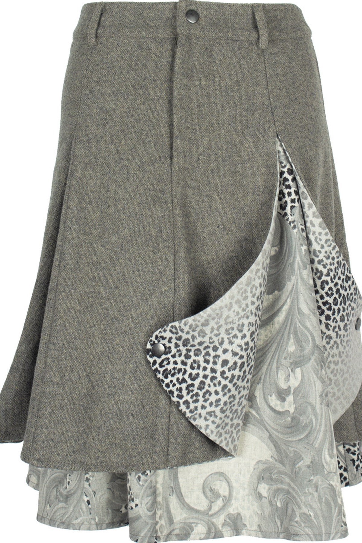 Asymmetrical Ruffled Baroque Leopard Print Wool Skirt