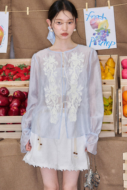 Embroidered Tencel Linen Blouse