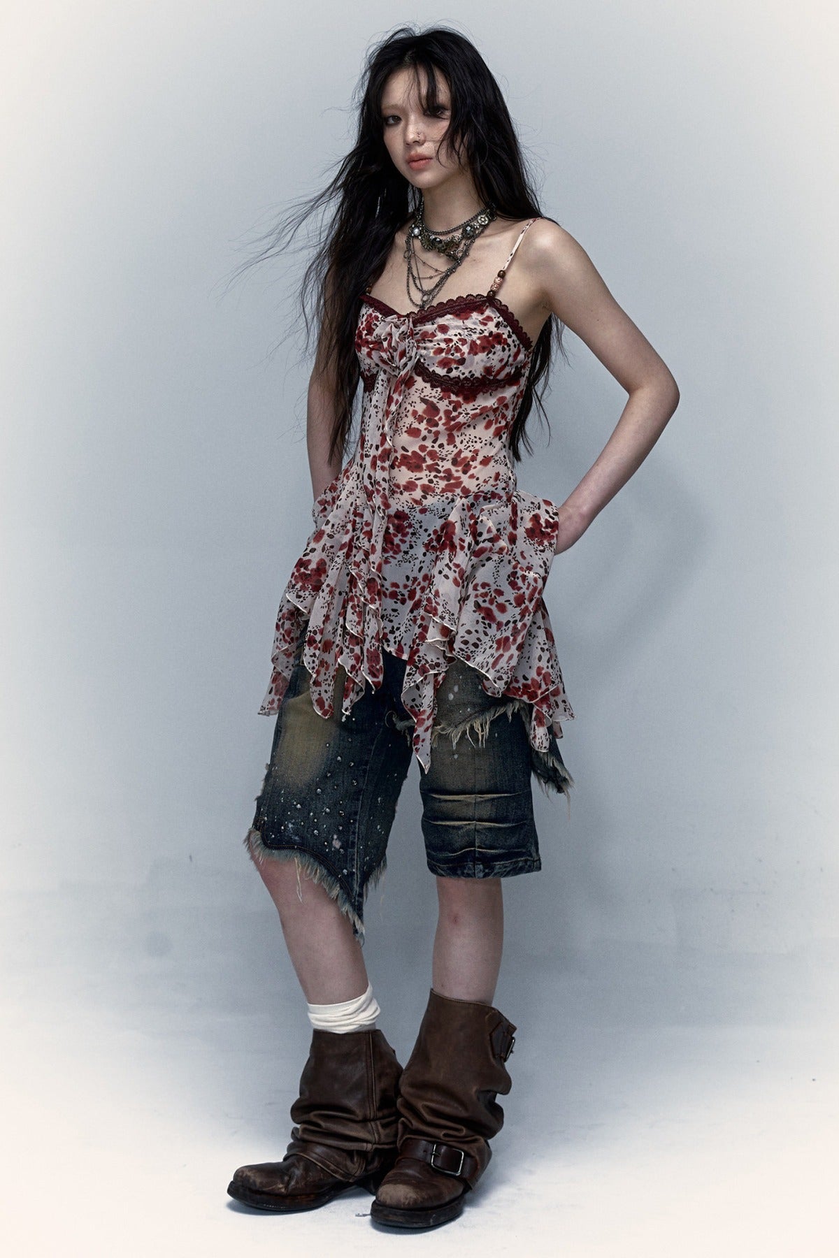 Irregular Floral Leopard Dress