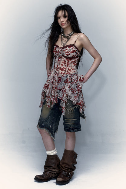 Irregular Floral Leopard Dress