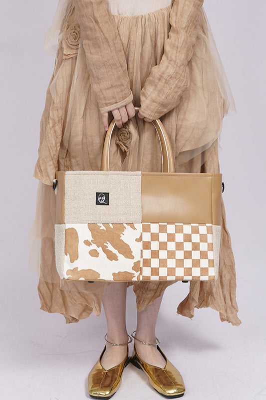 Y2K Leather Contrast Tote Bag