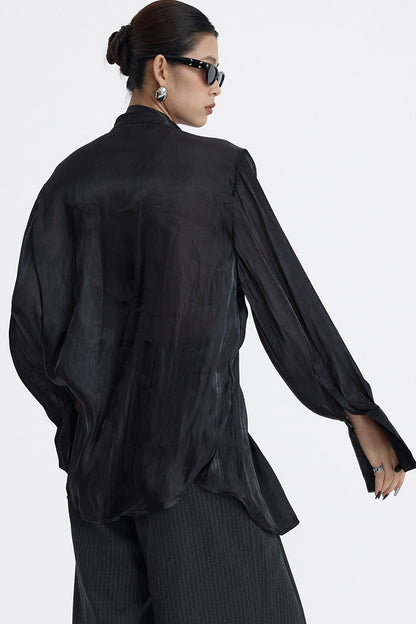 Pleated Tie Neck Shirt