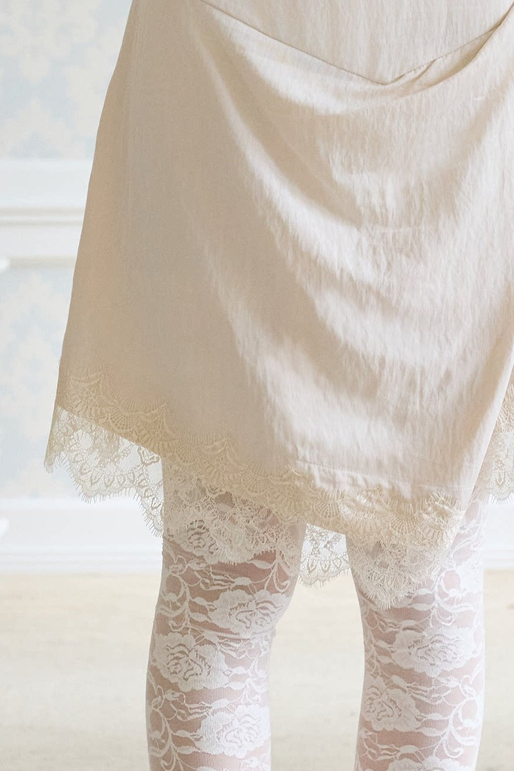 Asymmetrical Pleated A-Line Lace Trim Skirt