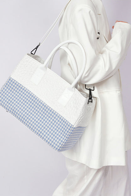 Borsa tote quadrata piccola a toppe con cuciture