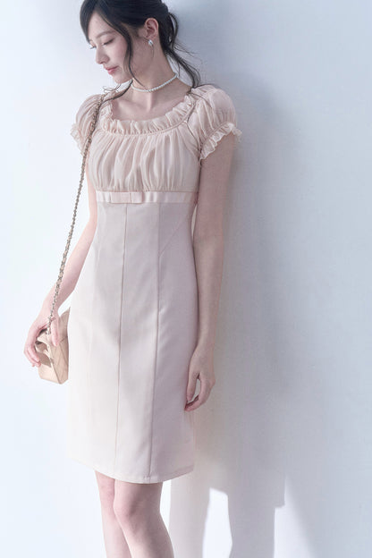 Square Neck High-Waisted Bodycon Chiffon Dress