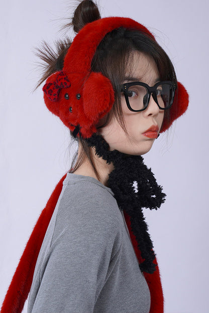 Red Plush Puppy Earmuff Scarf