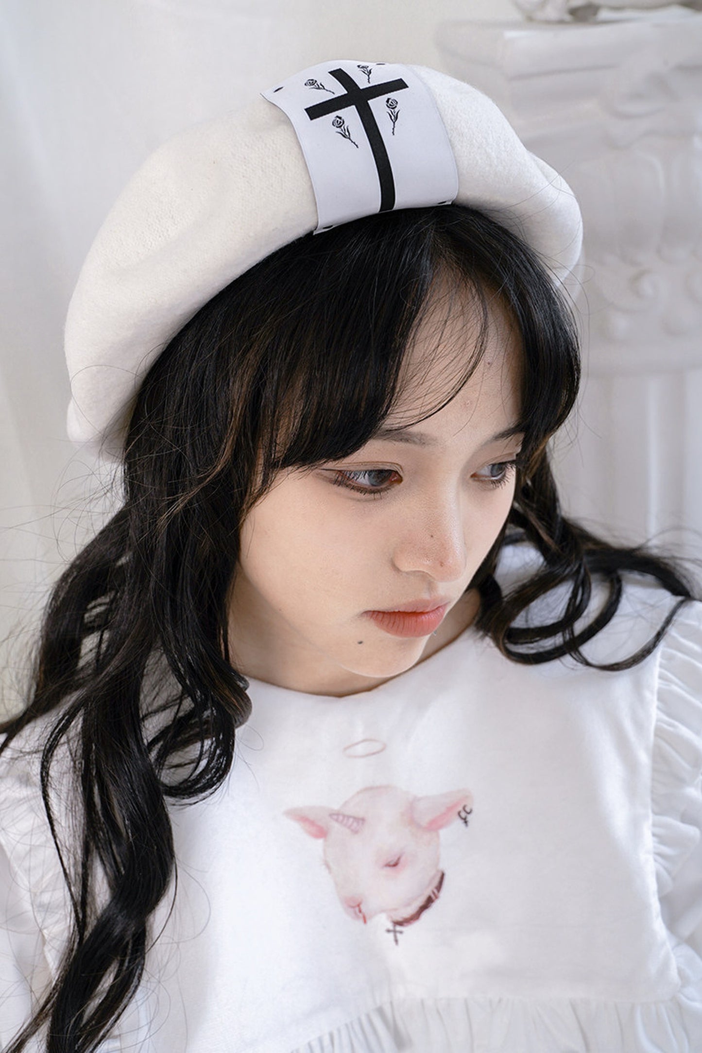 십자가 장미 울 베레모