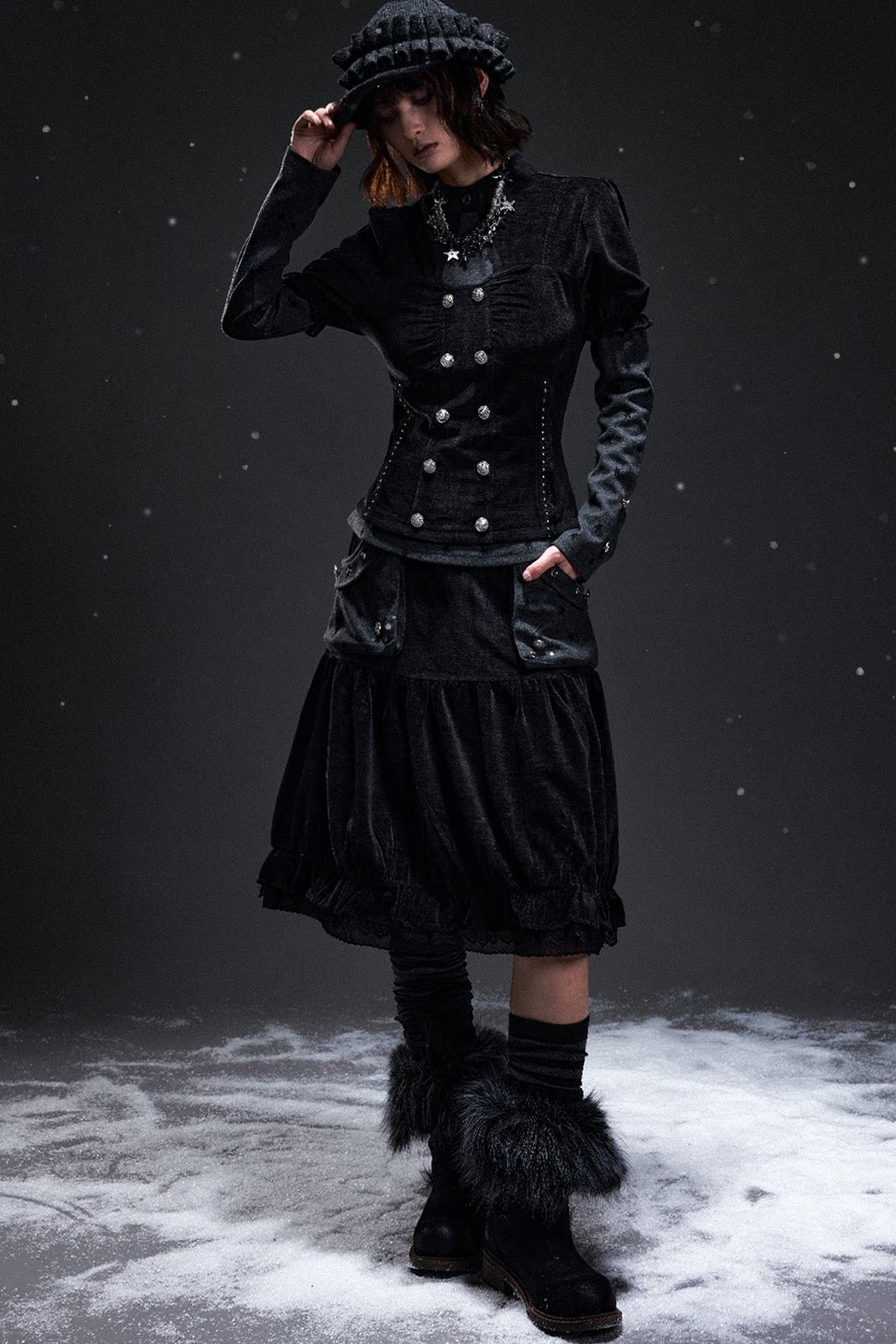 Light Corduroy Palace-Style A-Line Skirt