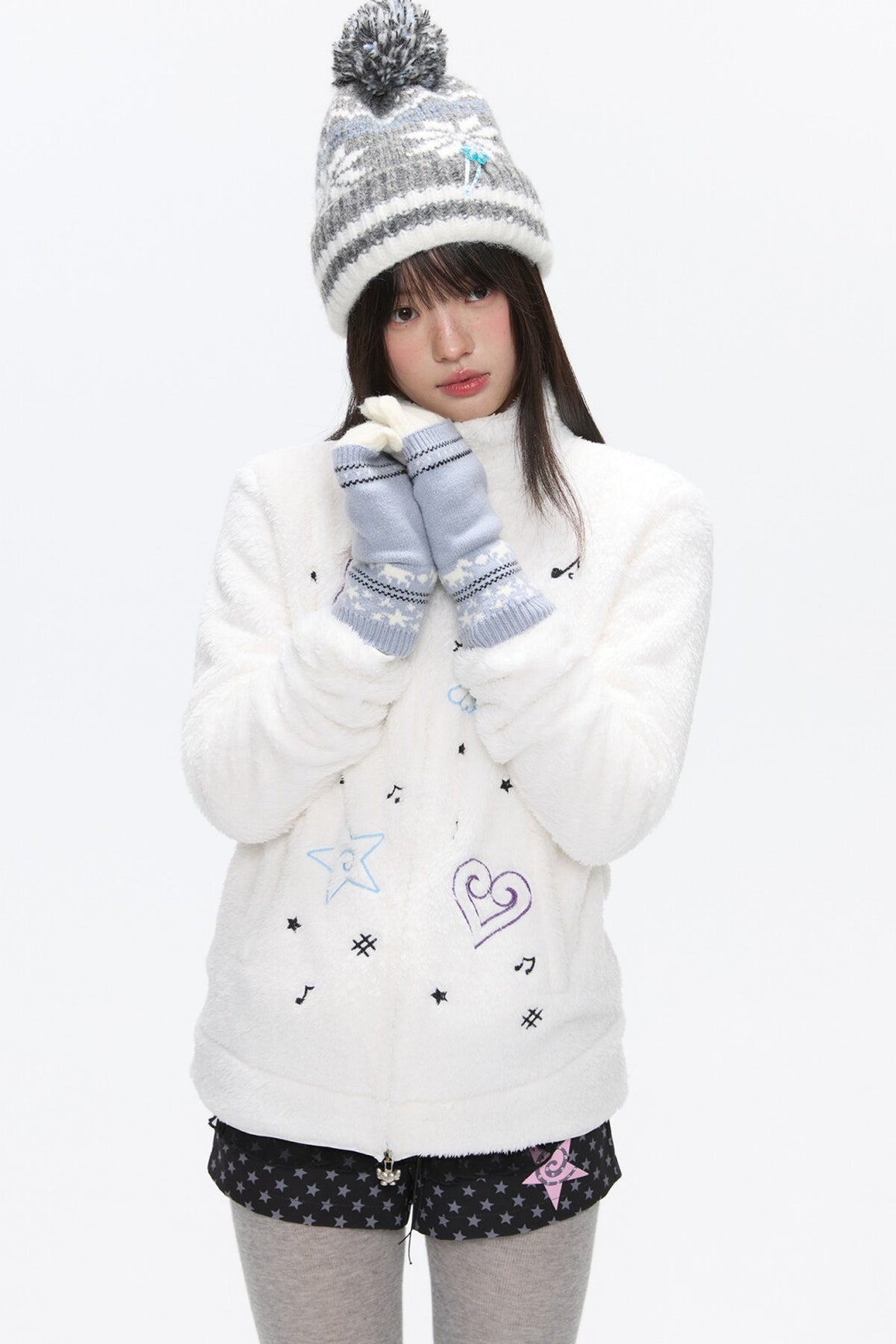 Embroidered Plush Fleece Coat