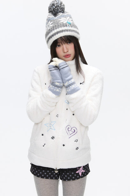 Embroidered Plush Fleece Coat