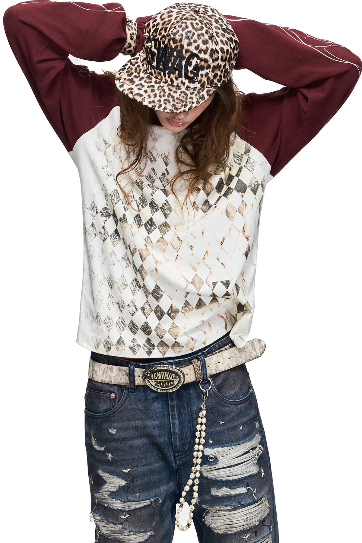 Checkerboard Raglan Long-Sleeve T-Shirt