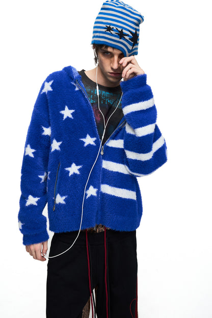 Blue Star Jacquard Hooded Cardigan