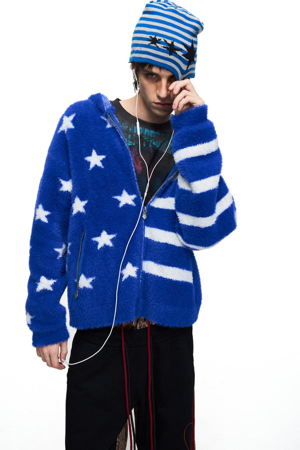 Blue Star Jacquard Hooded Cardigan