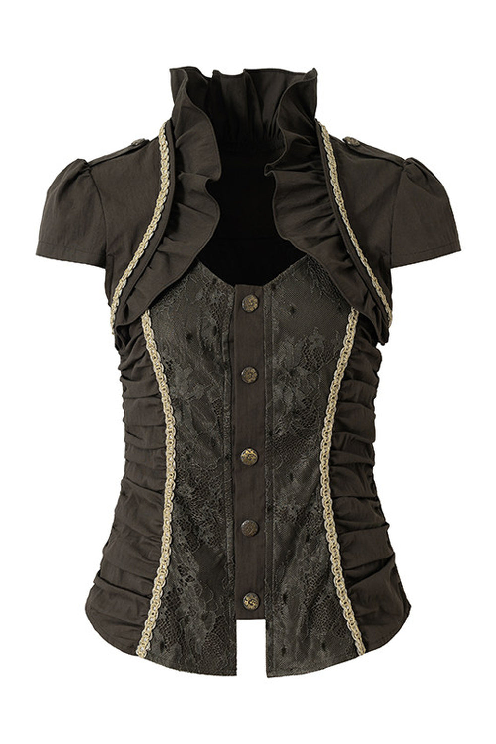 Lace Patchwork Ruched Layered-Look Shirt