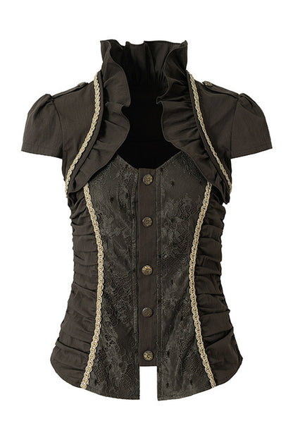 Lace Patchwork Ruched Layered-Look Shirt
