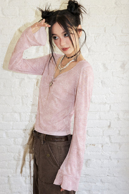 Retro Chapter Printed Long Sleeve Top