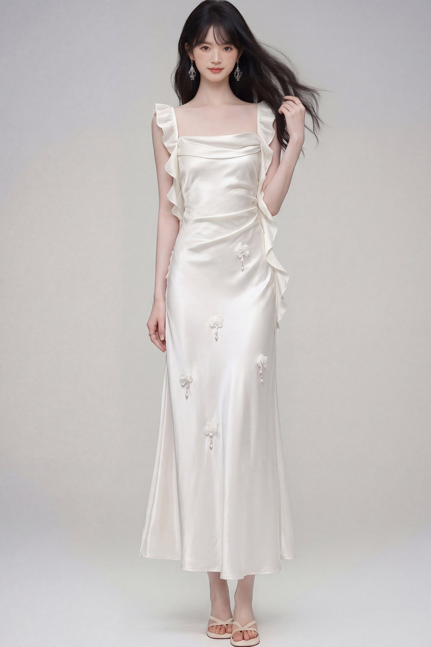 Gardenia White Satin Dress