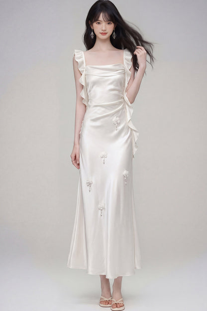 Gardenia White Satin Dress