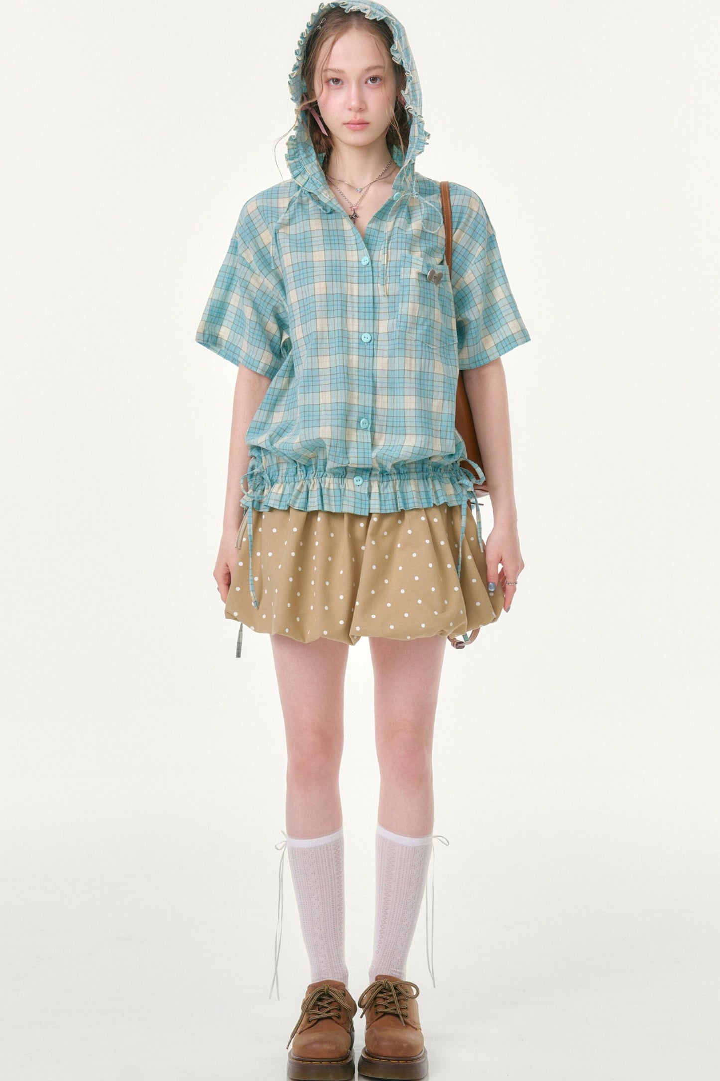 Sea Salt Plaid Hooded Blouse