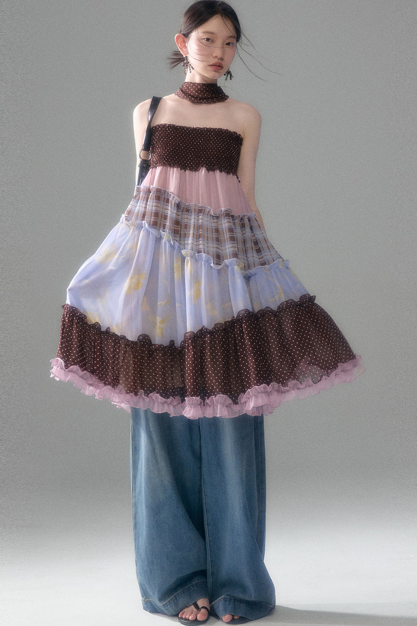Brownie Tart Patchwork Tube Top Skirt