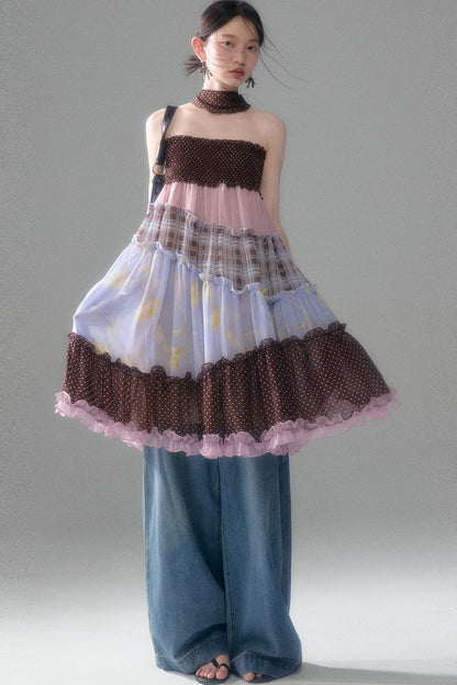 Brownie Tart Patchwork Tube Top Skirt