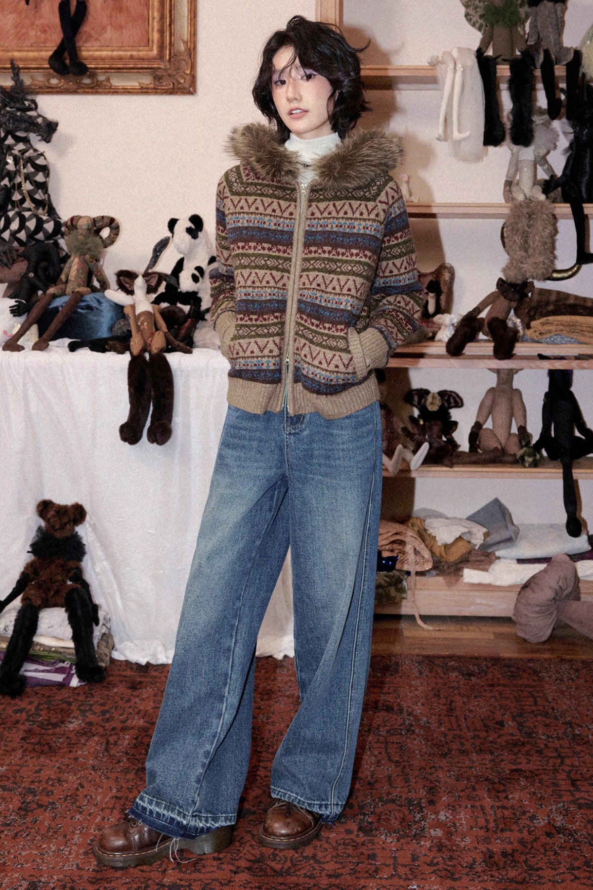 Hooded Fair Isle Wool Cardigan
