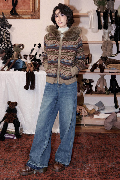 Hooded Fair Isle Wool Cardigan