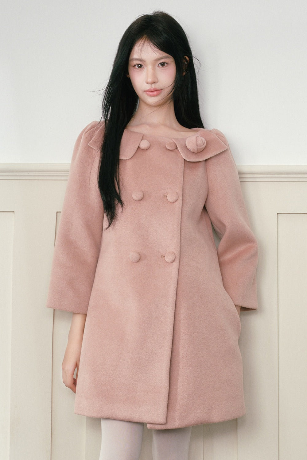Double-Breasted Three-Quarter Sleeve Coat