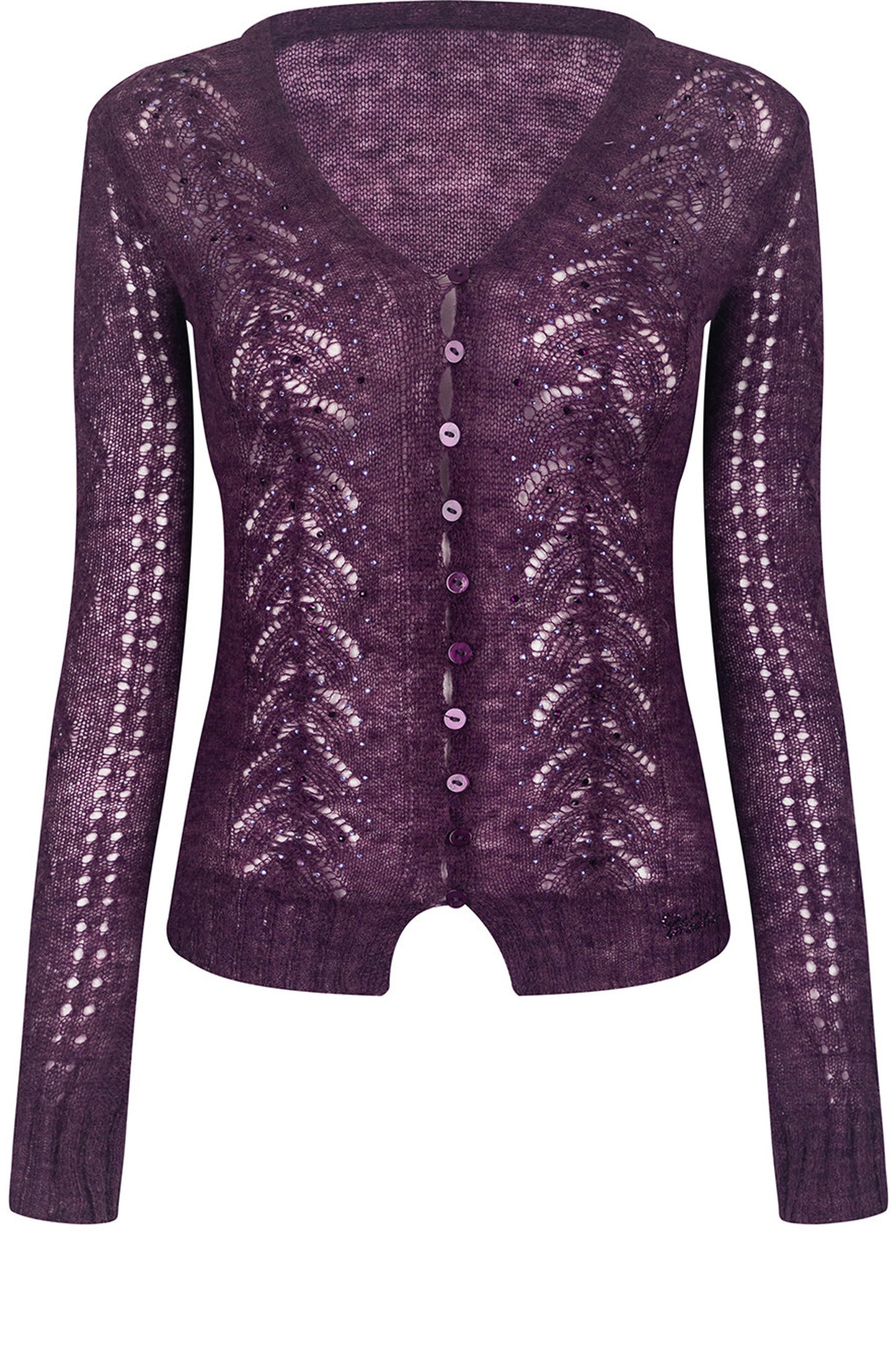 Rhinestone Hollow-Out Knit Cardigan Top