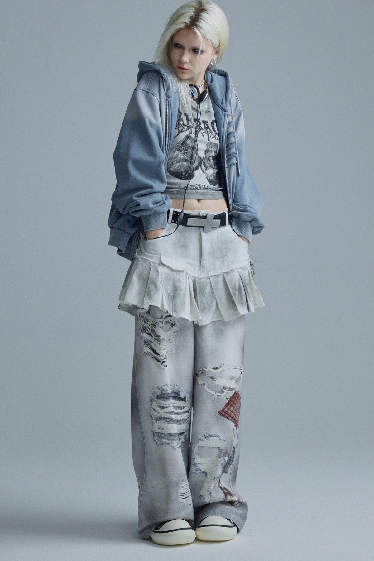 Distressed Gradient Washed Blue Jacket