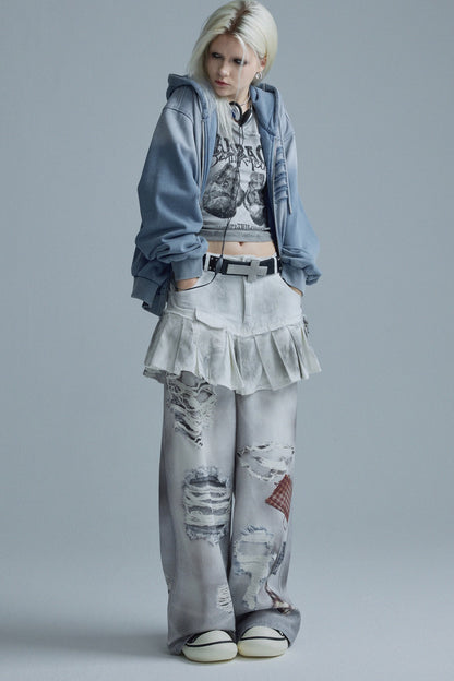 Distressed Gradient Washed Blue Jacket