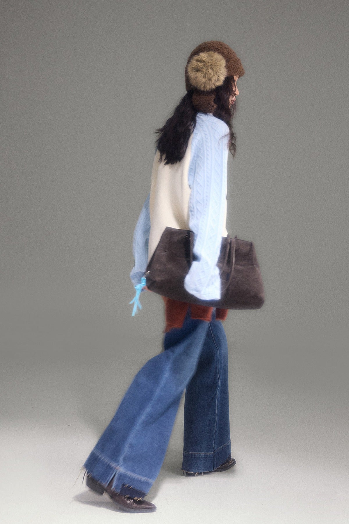 High-Waisted Fleece-Lined Flared Raw Hem Slit Jeans